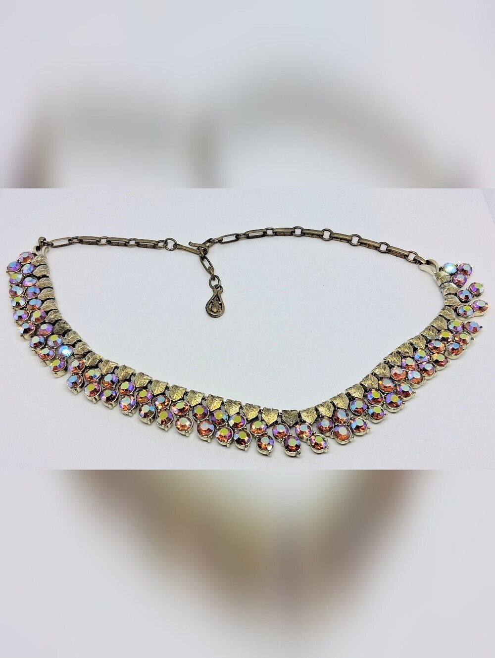 * Vintage Signed Coro Red AB Crystal Gold Tone Choker Necklace